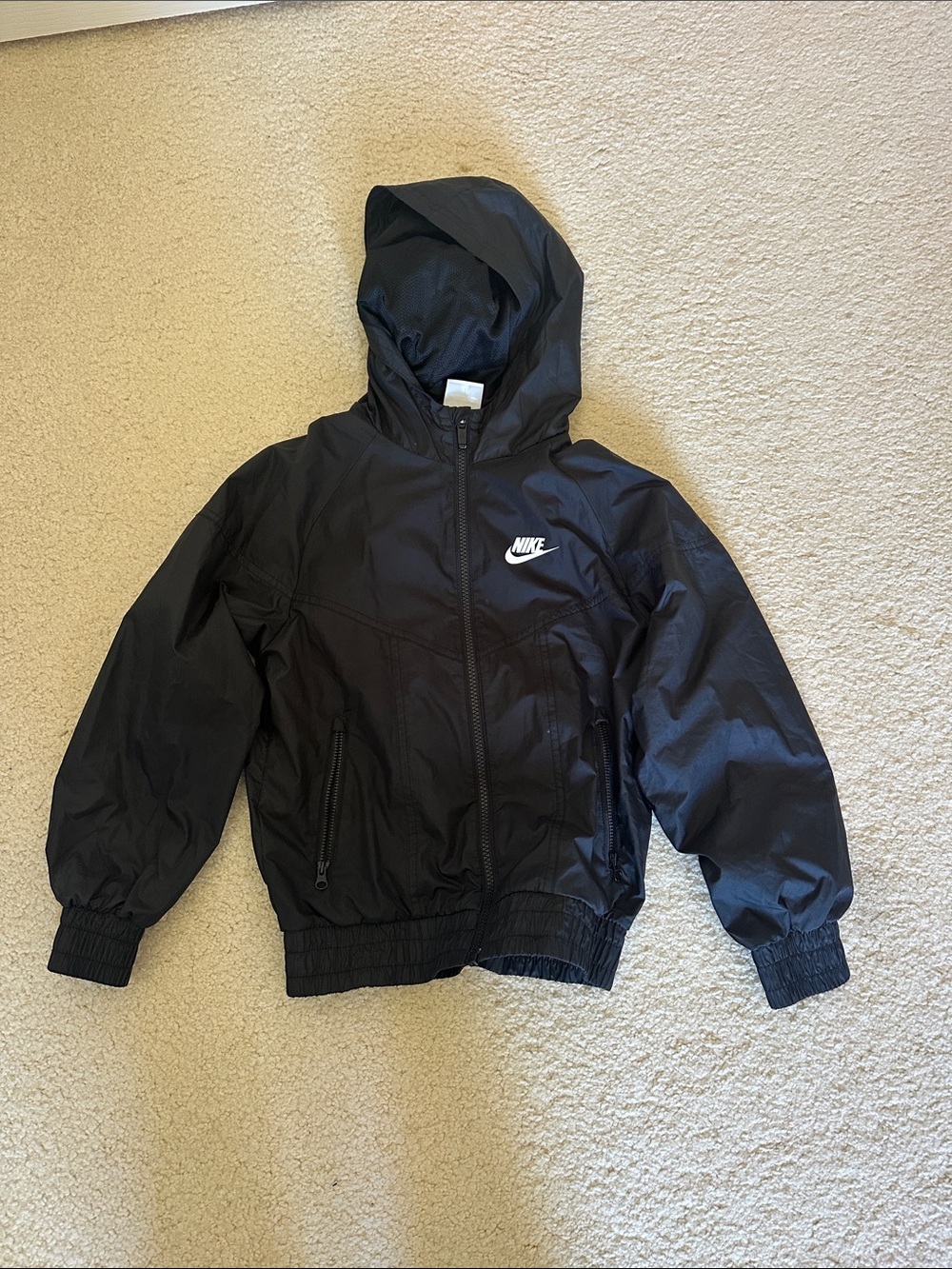 Nike Black Hooded Windbreaker with White Logo